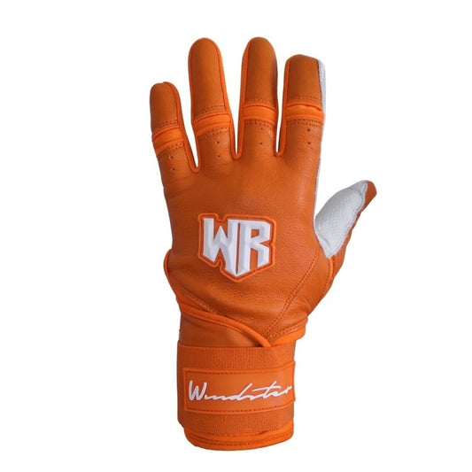 Windster Batting Glove - Long Cuff - Orange and White - Full Leather - Windster Baseball