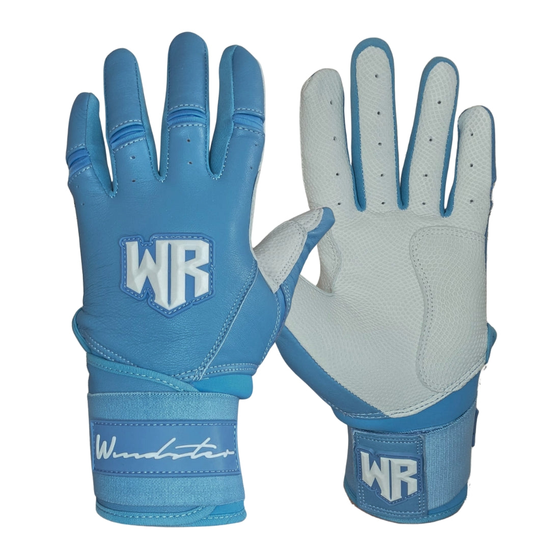 Windster Batting Glove - Long Cuff - Baby Blue and White - Full Leather