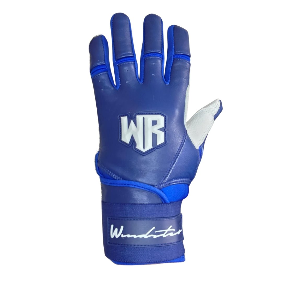Windster Batting Glove - Long Cuff - Navy Blue and White - Full Leather - Windster Baseball
