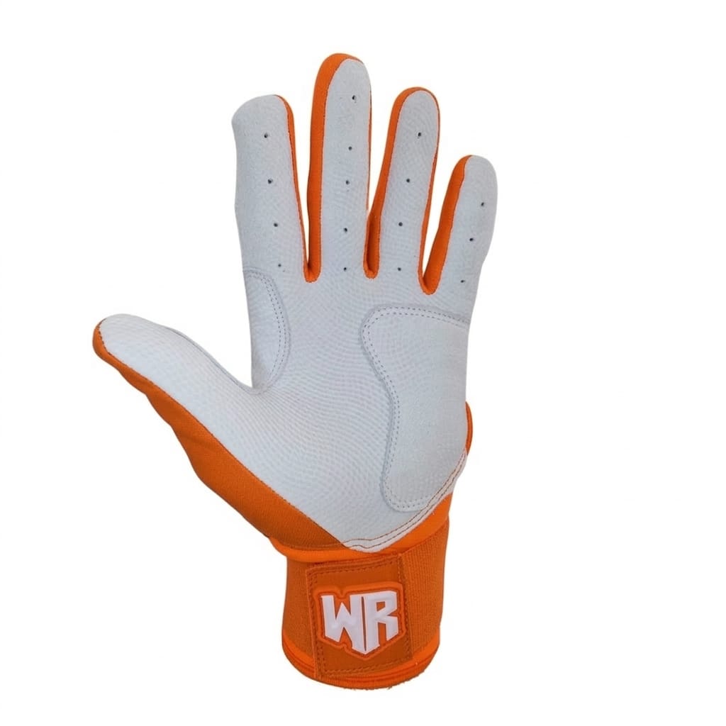 Windster Batting Glove - Long Cuff - Orange and White - Full Leather - Windster Baseball