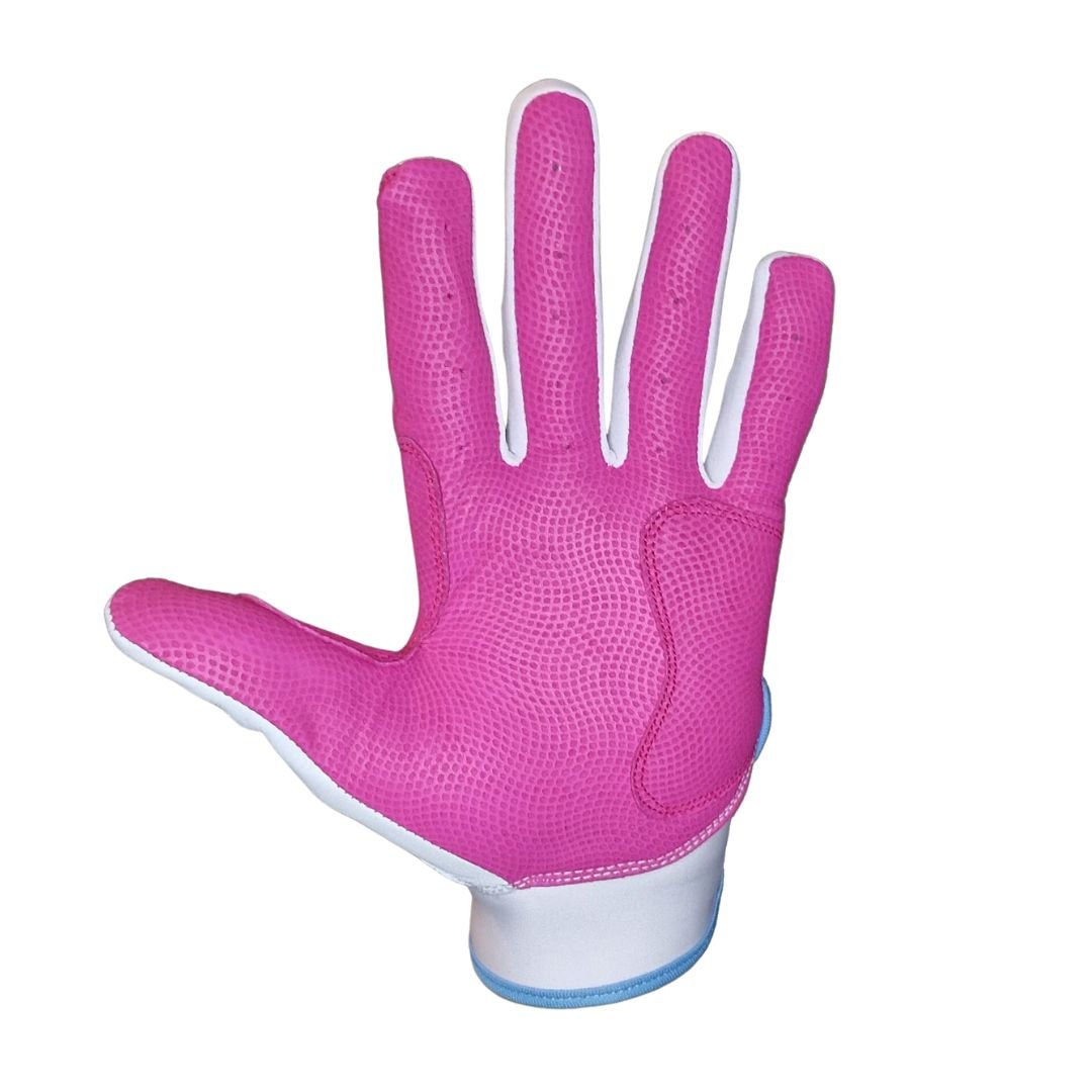 Windster Batting Glove - White / Pink / Blue - Full Leather - Windster Baseball