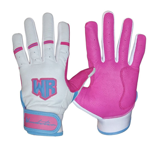 Windster Batting Glove - White / Pink / Blue - Full Leather - Windster Baseball