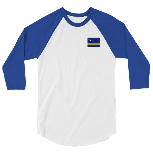 Windster 3/4 sleeve unisex baseball raglan shirt - Flag of Curaçao - black logo - Windster Baseball